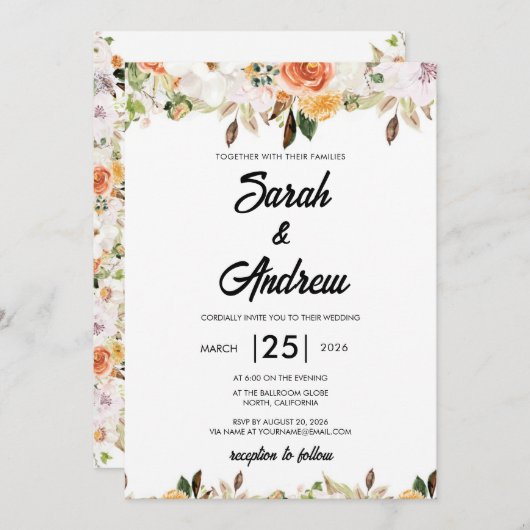 Terracotta Boho Autumn Floral Wedding Kaart (Voorkant / Achterkant)