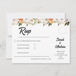 Terracotta Boho Autumn Floral Wedding RSVP Kaartje