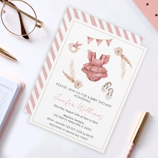 Terracotta boho baby meisje kleding douche kaart