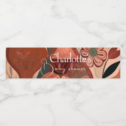 Terracotta boho baby shower waterfles etiket (Enkel label)