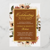 Terracotta Boho Bloem Bruiloft Jubileum Goud Folie Uitnodiging (Voorkant)