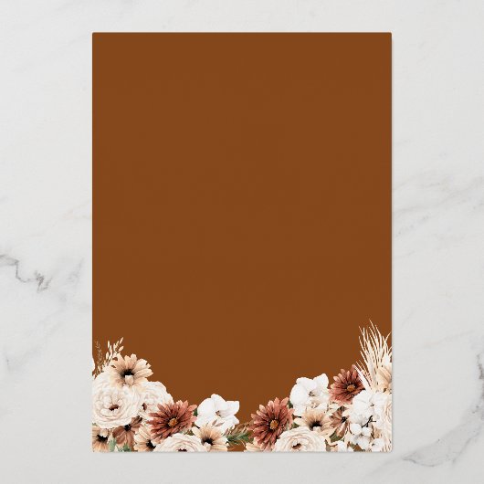 Terracotta Boho Bloem Bruiloft Jubileum Goud Folie Uitnodiging (Achterkant)