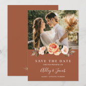 Terracotta Boho Bloem Foto Bruiloft Save The Date (Voorkant / Achterkant)