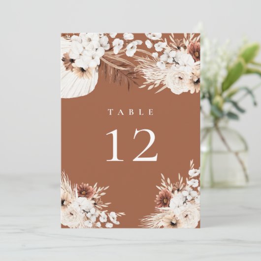 Terracotta Boho Bloem Tafelnummer (Staand voorkant)