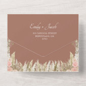 Terracotta Boho Bloemen bruiloft All In One Uitnodiging (Achterkant)