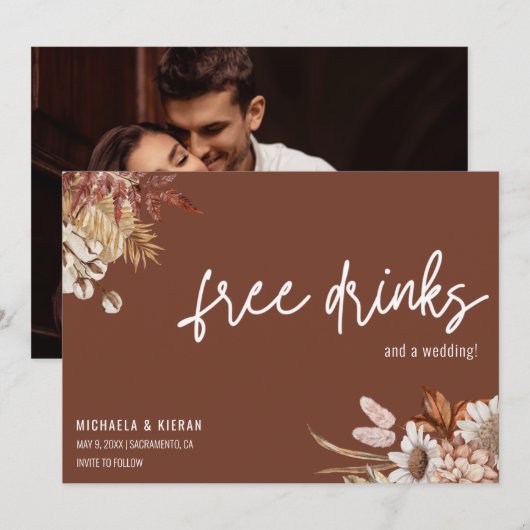 Terracotta Boho Bloemen Bruiloft Save The Date (Voorkant / Achterkant)