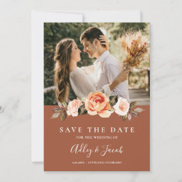 Terracotta Boho Bloemen Foto Bruiloft Save The Date