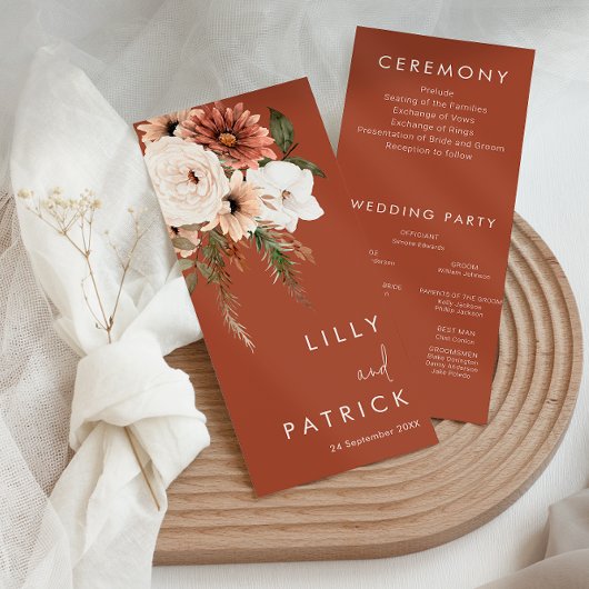 Terracotta Boho Bloemen Modern Huwelijksprogramma