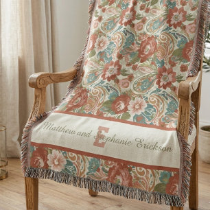 Terracotta Boho Bloemen Monogram Koppel Deken