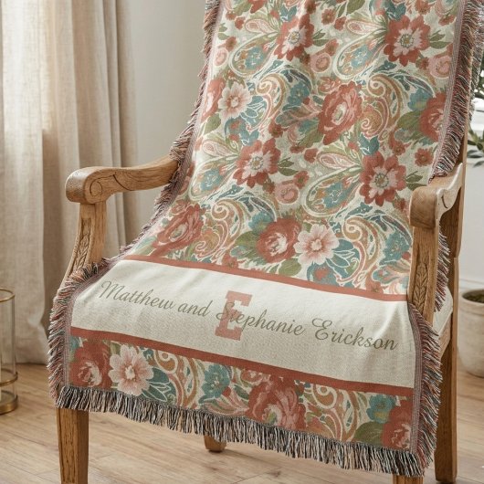 Terracotta Boho Bloemen Monogram Koppel Deken