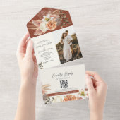 Terracotta Boho Bloemen Rustiek Huwelijk All In One Uitnodiging (Afscheurbaar)