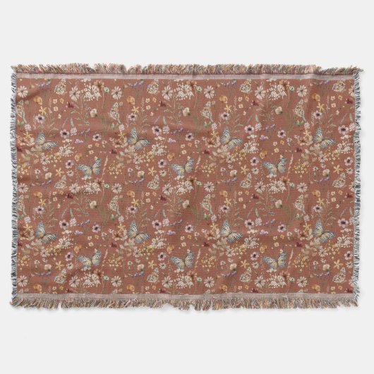 Terracotta Boho Bloemen Worpdeken Deken (Voorkant)