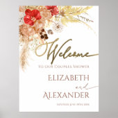 Terracotta Boho Bloemenkoppels Douche Welkomstbord Poster (Voorkant)