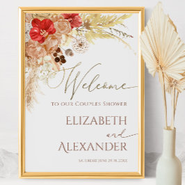Terracotta Boho Bloemenkoppels Douche Welkomstbord Poster