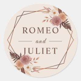 Terracotta Boho Bloemige Geometrische Trouw Ronde Sticker