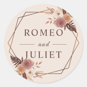 Terracotta Boho Bloemige Geometrische Trouw Ronde Sticker
