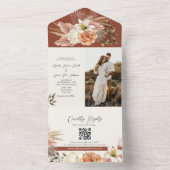 Terracotta Boho Bloemige Rustieke Bruiloft All In One Uitnodiging (Binnen)