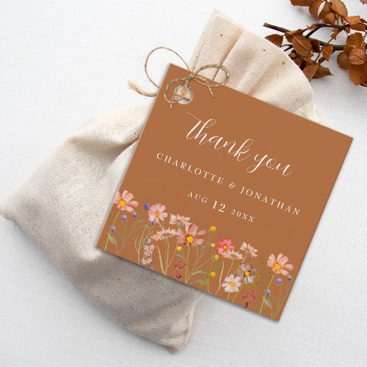 Terracotta Boho Bloemrijke Herfst Bruiloft Dank Je Bedankjes Labels