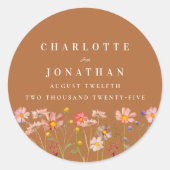 Terracotta Boho Bloemrijke Herfst Bruiloft Ronde Sticker (Voorkant)