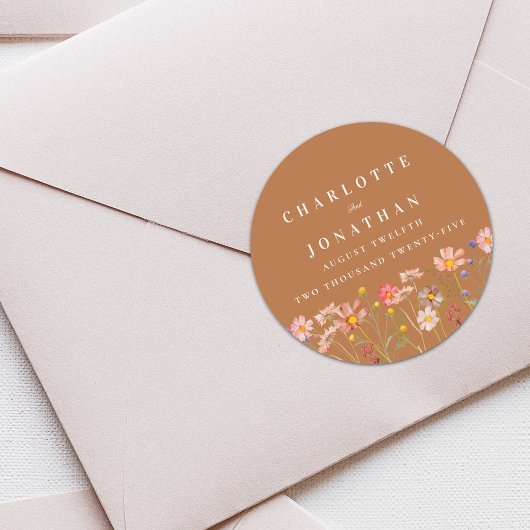 Terracotta Boho Bloemrijke Herfst Bruiloft Ronde Sticker
