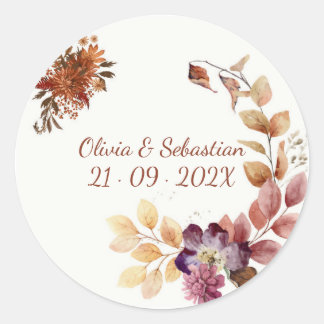 Terracotta Boho Bloemrijke Herfst Elegant Ronde Sticker