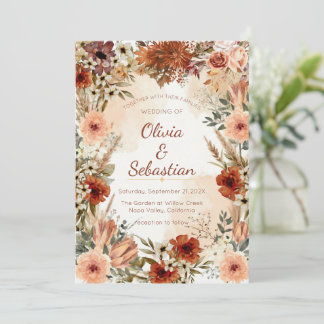 Terracotta Boho Bloemrijke Herfst Rustieke Elegant Kaart