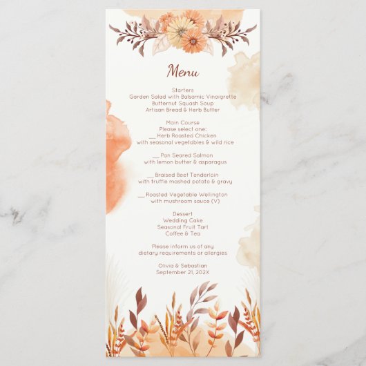 Terracotta Boho Bloemrijke Herfst Rustieke Elegant Menu (Voorkant)