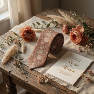 Terracotta Boho Bloemrijke Schets Pioen Botanisch Stropdas