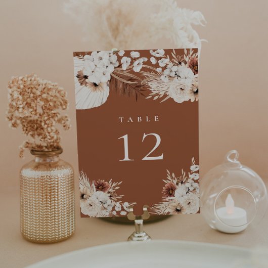 Terracotta Boho Bloemtafel Nummer Kaart