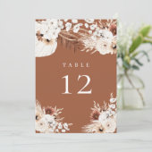 Terracotta Boho Bloemtafel Nummer Kaart (Staand voorkant)