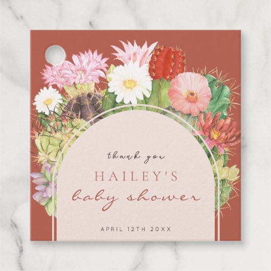 Terracotta Boho Bloom Cactus-Baby shower Bedankjes Labels (Voorkant)