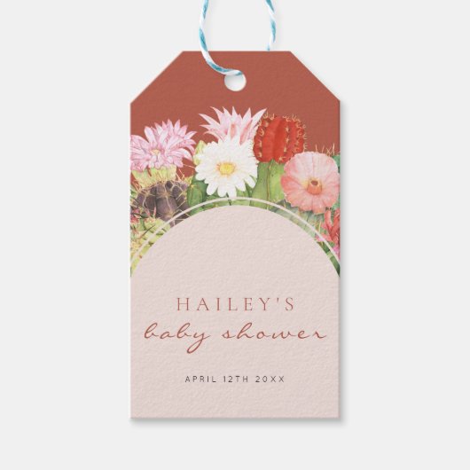 Terracotta Boho Bloom Cactus-Baby shower Cadeaulabel (Voorkant)