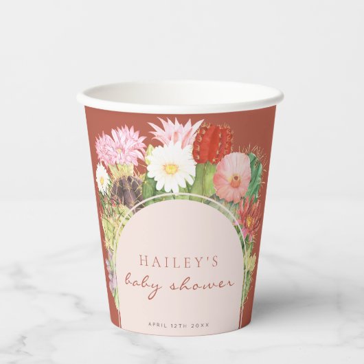 Terracotta Boho Bloom Cactus-Baby shower Papieren Bekers (Voorkant)