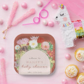 Terracotta Boho Bloom Cactus-Baby shower Papieren Bordje (Feest)