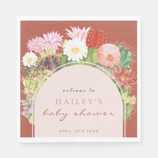 Terracotta Boho Bloom Cactus-Baby shower Servet (Voorkant)