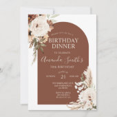 Terracotta Boho Boog Bloem Verjaardag 30e Dinner Kaart (Voorkant)
