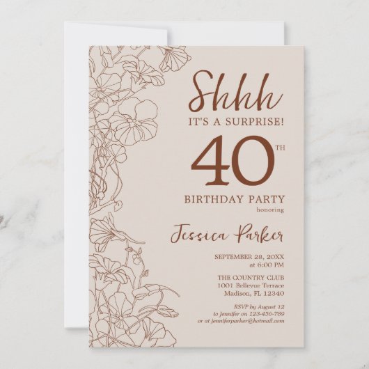 Terracotta Boho Botanical Surprise 40th Birthday Kaart (Voorkant)