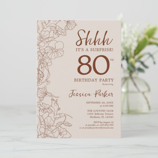 Terracotta Boho Botanical Surprise 80th Birthday Kaart (Staand voorkant)