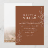 Terracotta Boho Botanische Monogram Foto Bruiloft Kaart (Voorkant / Achterkant)