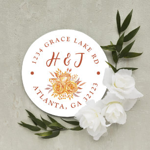 Terracotta Boho Bruiloft Retouradres Ronde Sticker