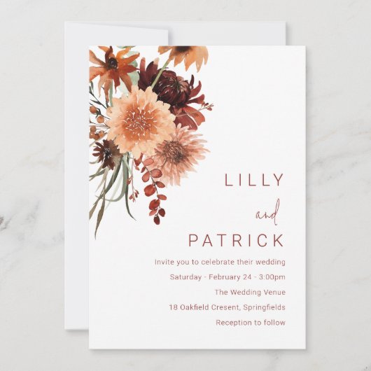 Terracotta Boho Bruiloft: Zomer & Herfst Bloemen Kaart (Voorkant)