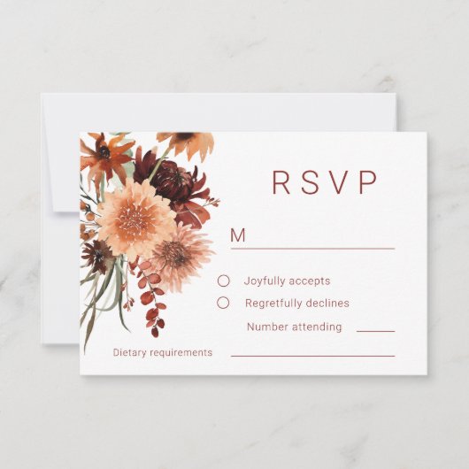 Terracotta Boho Bruiloft: Zomer & Herfst Bloemen RSVP Kaartje (Voorkant)