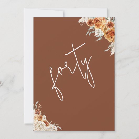 Terracotta Boho Burnt Sinaasappel Bloemen 40e Verj Kaart (Achterkant)