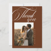 Terracotta Boho Calligrafie Script Foto Bruiloft Bedankkaart (Voorkant)