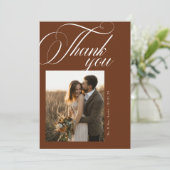 Terracotta Boho Calligrafie Script Foto Bruiloft Bedankkaart (Staand voorkant)