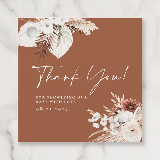 Terracotta Boho Dank u Baby shower Gift Labels (Voorkant)