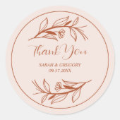 Terracotta Boho Dank u huwelijksgunst Ronde Sticker (Voorkant)