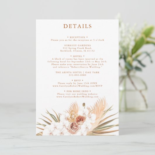 Terracotta Boho - Details uitnodiging (Staand voorkant)