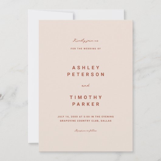 Terracotta Boho Eenvoudige Moderne Trouw  Kaart (Voorkant)