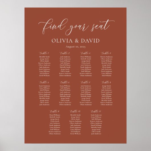 Terracotta Boho Elegante 11 Tafel Stoelenindeling Poster (Voorkant)